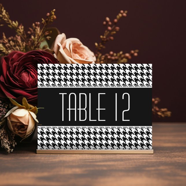 Carte Postale Numéro de la table mariage SIGNE HOUNDSTOOTH (Black Modern Wedding - Reserved table Sign)