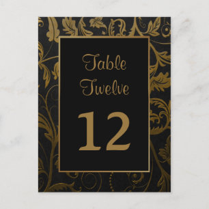 Carte Postale Numéro de siège de la table Damas Noir et Or