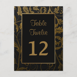 Carte Postale Numéro de siège de la table Damas Noir et Or