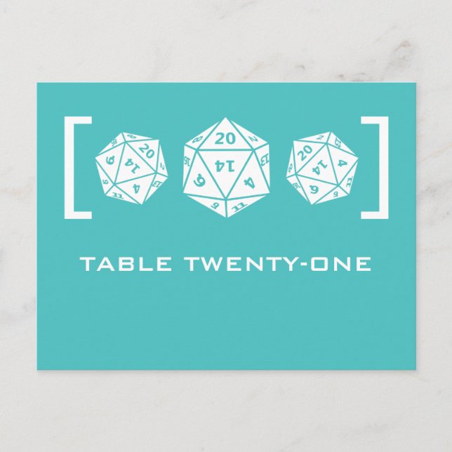 Carte postale Numéro de table Aqua D20 Dice Gamer (Devant)