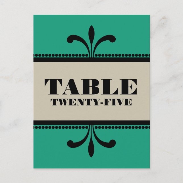Carte postale Numéro de table Art Déco Design Vert (Devant)