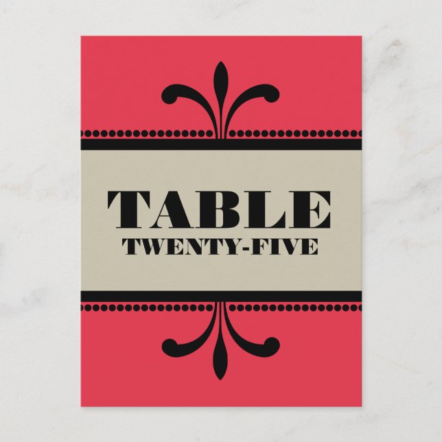 Carte postale Numéro de table Art Déco Fancy Rouge (Devant)