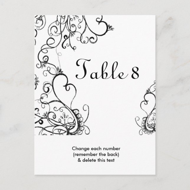 Carte postale Numéro de table de Mariage noir blan (Devant)
