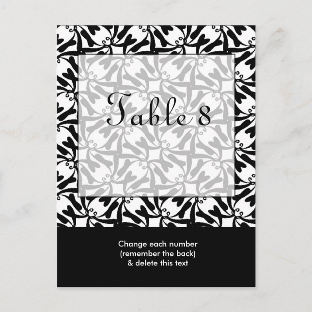 Carte postale Numéro de table de Mariage noir blan (Devant)