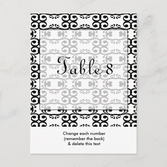 Carte postale Numéro de table de Mariage noir blan (Devant)