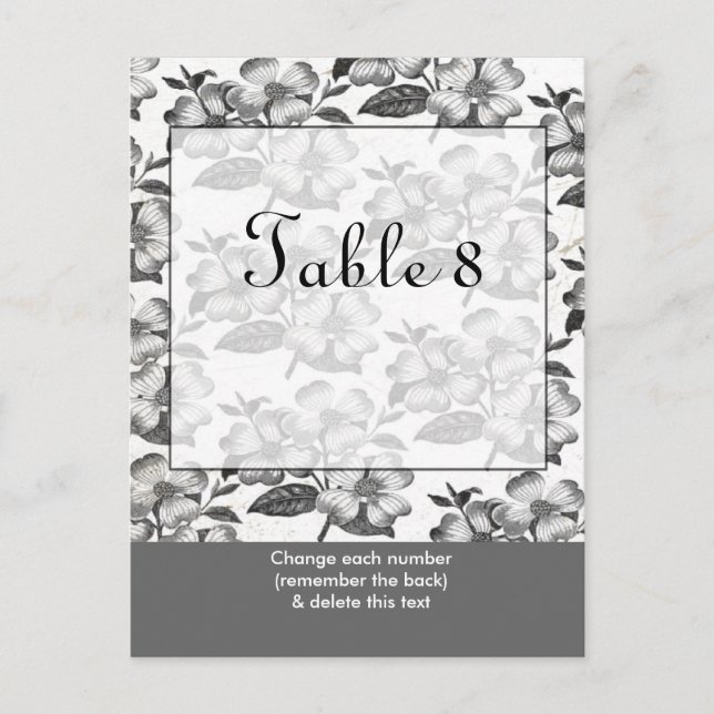 Carte postale Numéro de table de Mariage noir blan (Devant)
