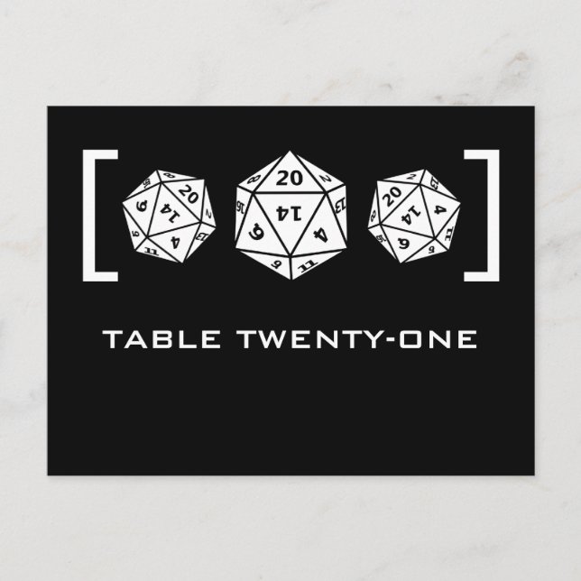 Carte postale Numéro de table du joueur de dés D20 (Devant)