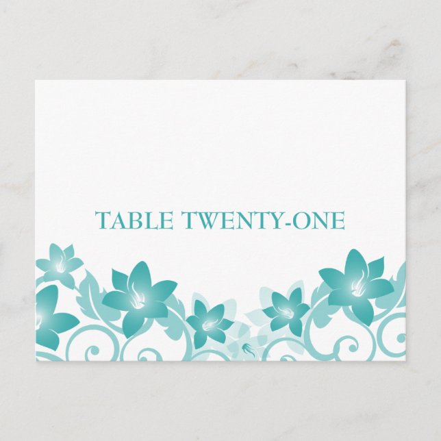 Carte postale Numéro de table florale simple Aqua (Devant)