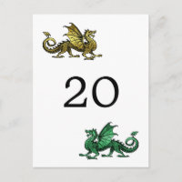 Carte postale Numéro de table Gold Green Dragon
