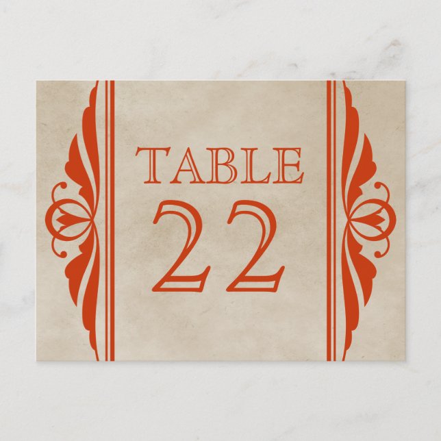 Carte postale Numéro de table Orange Elegant Deco (Devant)