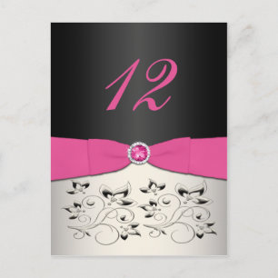 Carte postale Numéro de table rose, noire et argen