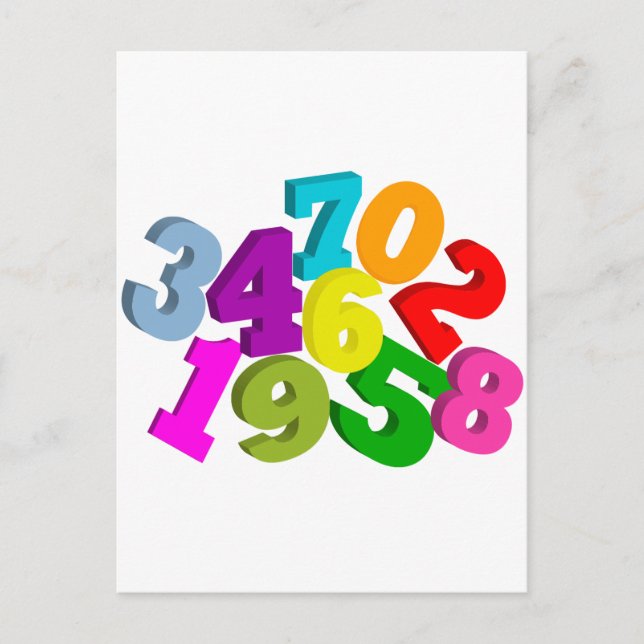 Carte Postale numéros mathématiques en couleur (Devant)