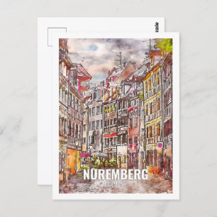Carte Postale Nuremberg Allemagne Fameux Travel Place Aquarelle