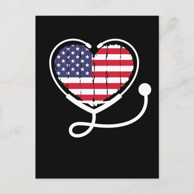 Carte Postale Nurse American Flag Stéthoscope Women 4th July (Devant)