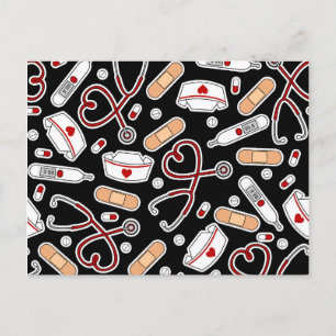 Carte Postale Nurse Love Print Black Background