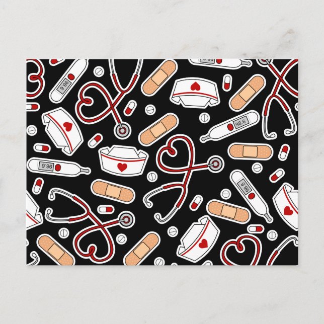 Carte Postale Nurse Love Print Black Background (Devant)
