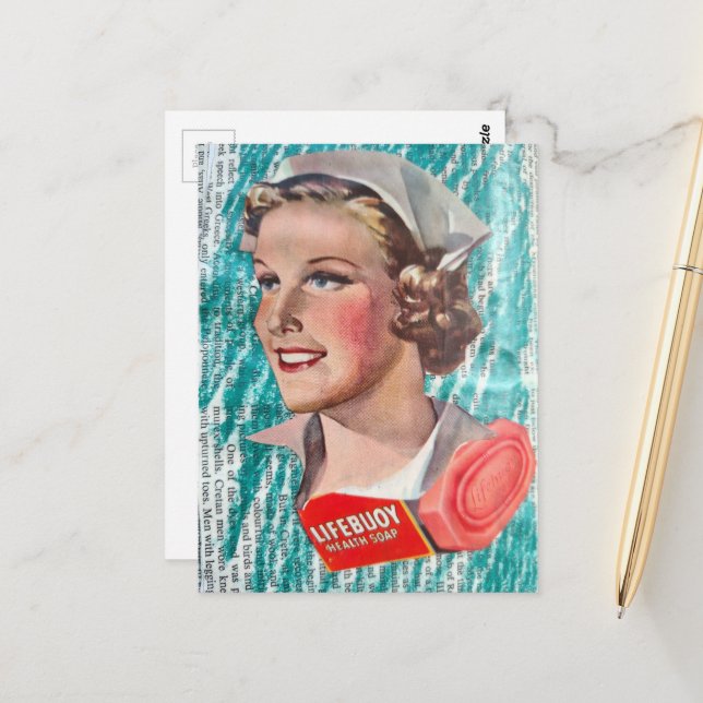 Carte Postale Nurse with health soap from 1930s era collage (Devant/Arrière en situation)