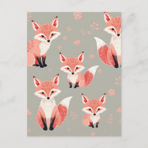 Carte Postale Nursery Bébé Renard Rose Motif Joli Animal de la F