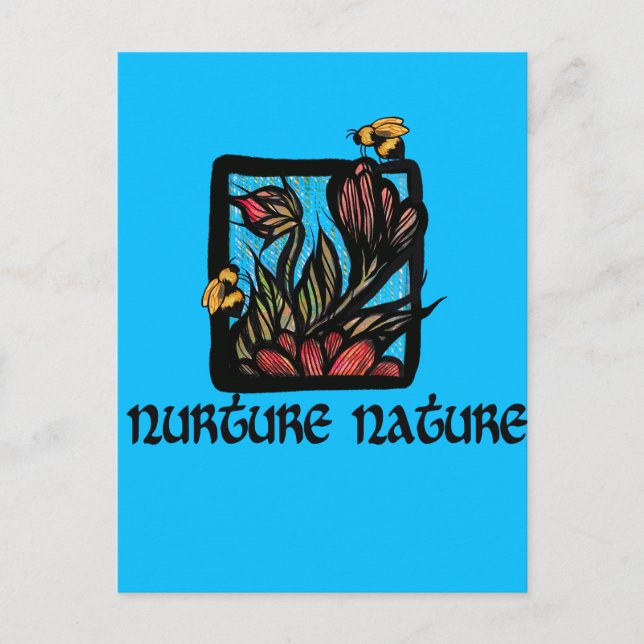 Carte Postale Nurturer la nature abeille et fleurs (Devant)