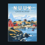 Carte Postale Nuuk Greenland Travel Art Vintage<br><div class="desc">Conception de déplacement vectoriel rétro Nuuk. Nuuk,  la capitale du Groenland,  est une petite ville sur la côte sud-ouest du pays. Son grand système de fjords est connu pour ses cascades,  baleines à bosse et icebergs.</div>