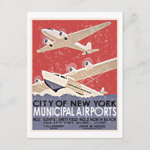 Carte Postale NY Poster vintage des aéroports - c 1930 - en détr