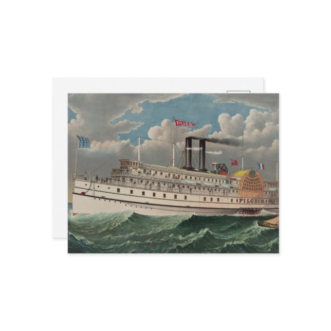 Carte Postale NY Voyage Grand Paddlewheel Bateau à vapeur Le Pèl (Devant/Arrière en situation)