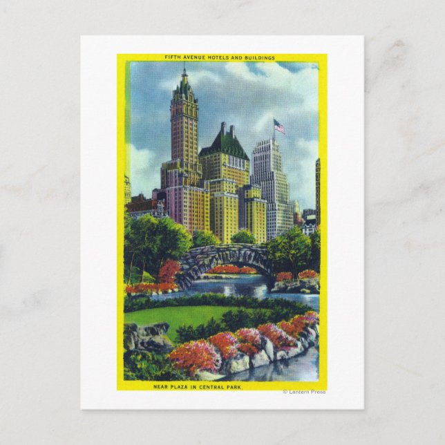 Carte Postale NYC Central Park Vue des hôtels de 5th Ave (Devant)