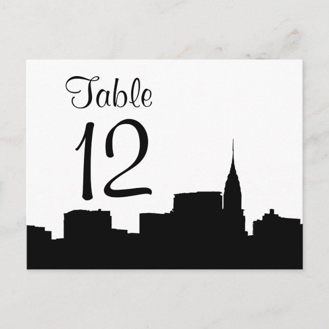Carte Postale NYC Chrys Skyline Silhouette Blk Wht Numéro de tab (Devant)
