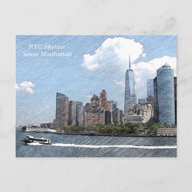 CARTE POSTALE NYC COUCHER DE SOLEIL SUR MANHATTAN  (Devant)