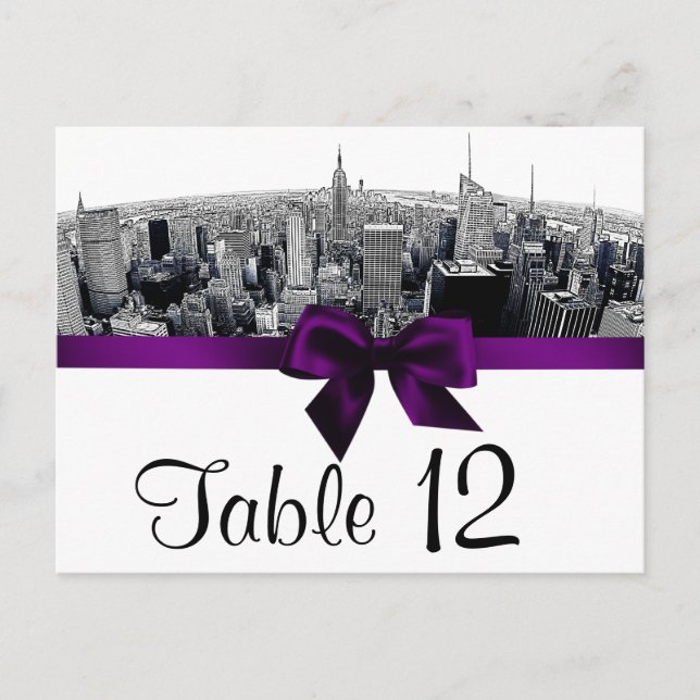 Carte Postale NYC Etched Fisheye Skyline BW Purple Numéro de tab (Devant)