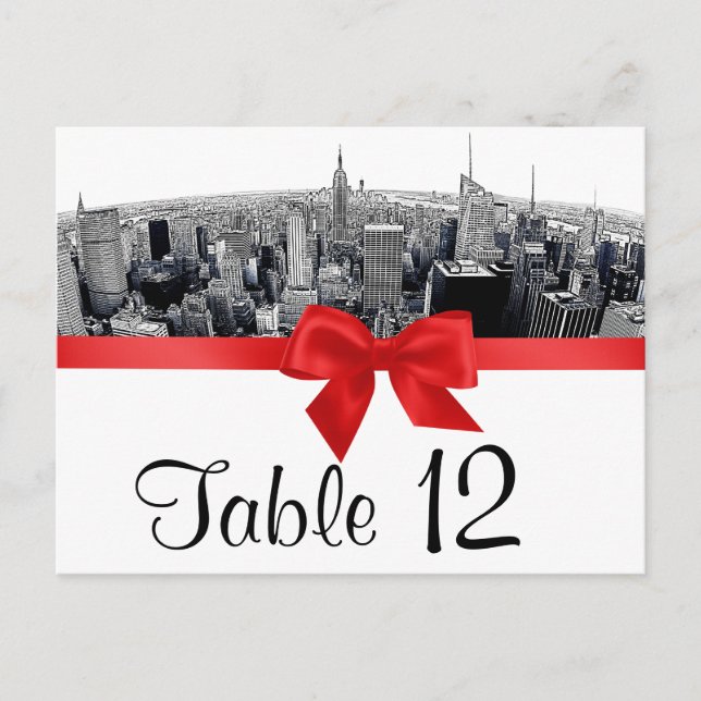 Carte Postale NYC Etched Fisheye Skyline BW Red Table Numéro (Devant)