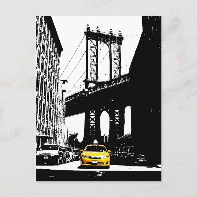 Carte Postale Nyc New York City Taxi jaune Pont de Brooklyn (Devant)