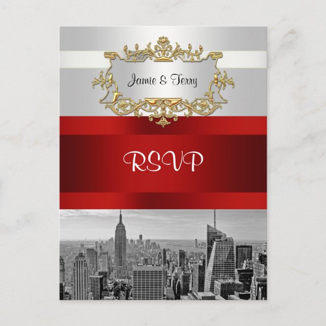 Carte postale NYC Skyline BW 05 Rouge blanc RSVP (Devant)