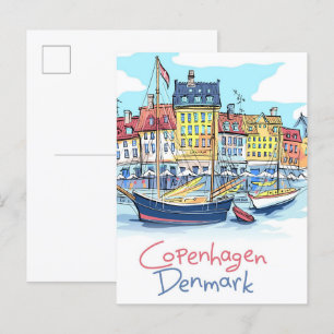 Carte Postale Nyhavn Copenhagen Danemark Illustration Voyage