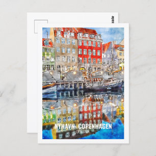 Carte Postale Nyhavn Copenhagen Danemark Voyage Aquarelle Sketch