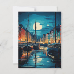 Carte Postale Nyhavn Copenhague Nuit du canal sur la Lune