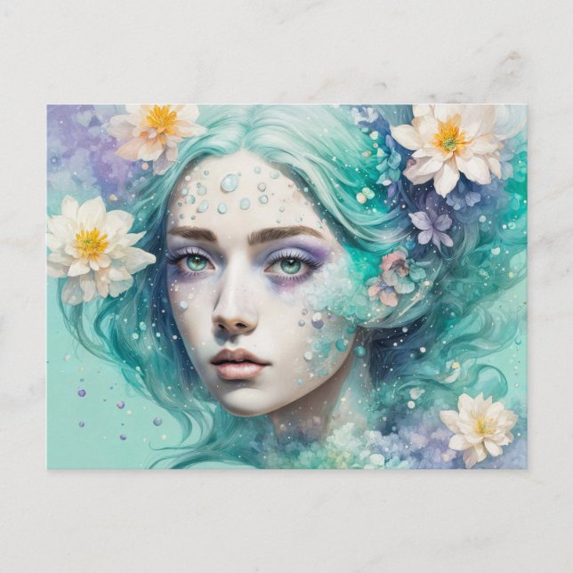 Carte Postale Nymphe de l'eau avec fleurs de lotus (Devant)