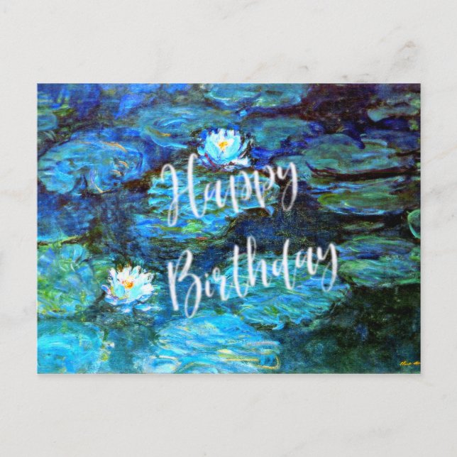 Carte Postale Nymphéas (bleus), Vœux d'anniversaire (Devant)