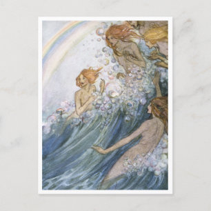 Carte Postale Nymphes Danser dans les vagues Illustration Vintag