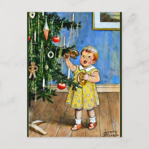 Carte Postale Nystrom - Fille près du sapin de Noël, vintage