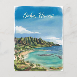 Carte Postale Oahu Hawaii Beach aquarelle peinture