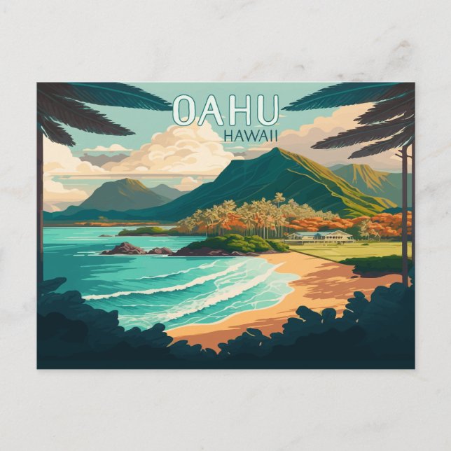 Carte Postale Oahu Hawaii Beach Vintage Retro (Devant)