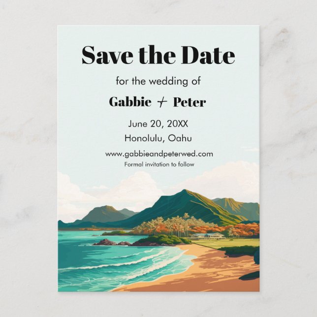 Carte Postale Oahu Hawaii Beach Wedding Enregistrer la date (Devant)