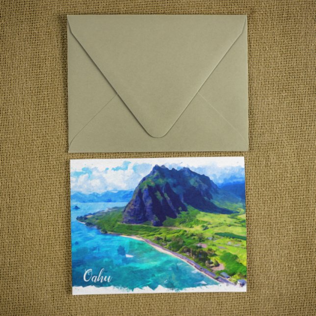 Carte Postale Oahu Hawaii Panorama Vue Plage (Oahu Hawaii Travel Watercolor Postcard)