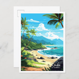 Carte Postale Oahu Hawaii USA Illustration de voyage Art vintage