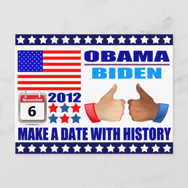 Carte postale : Obama/Biden - Drapeau - Date W/His (Devant)