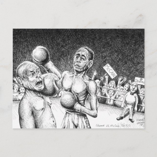 Carte Postale Obama contre McCain, le K.O. (Devant)