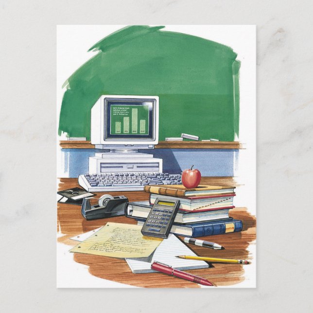 Carte Postale Objets sur le bureau d'un professeur d'école Coule (Devant)