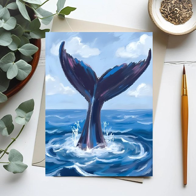 Carte Postale Observation de baleines | Aquarelle d'océan bleu (Créateur téléchargé)