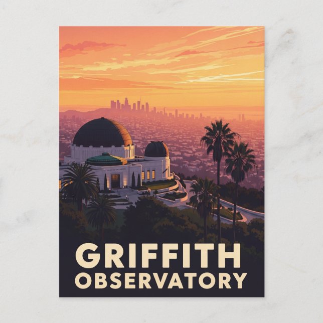 Carte Postale Observatoire Griffith vintage Los Angeles coucher  (Devant)